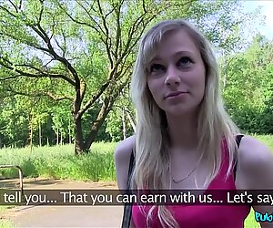 Amateur blonde Czech girl takes money to be fucked in the forest