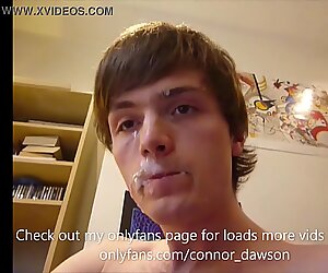 Innocent twink self facial and cum eating - boy cums all over his face then eats it all